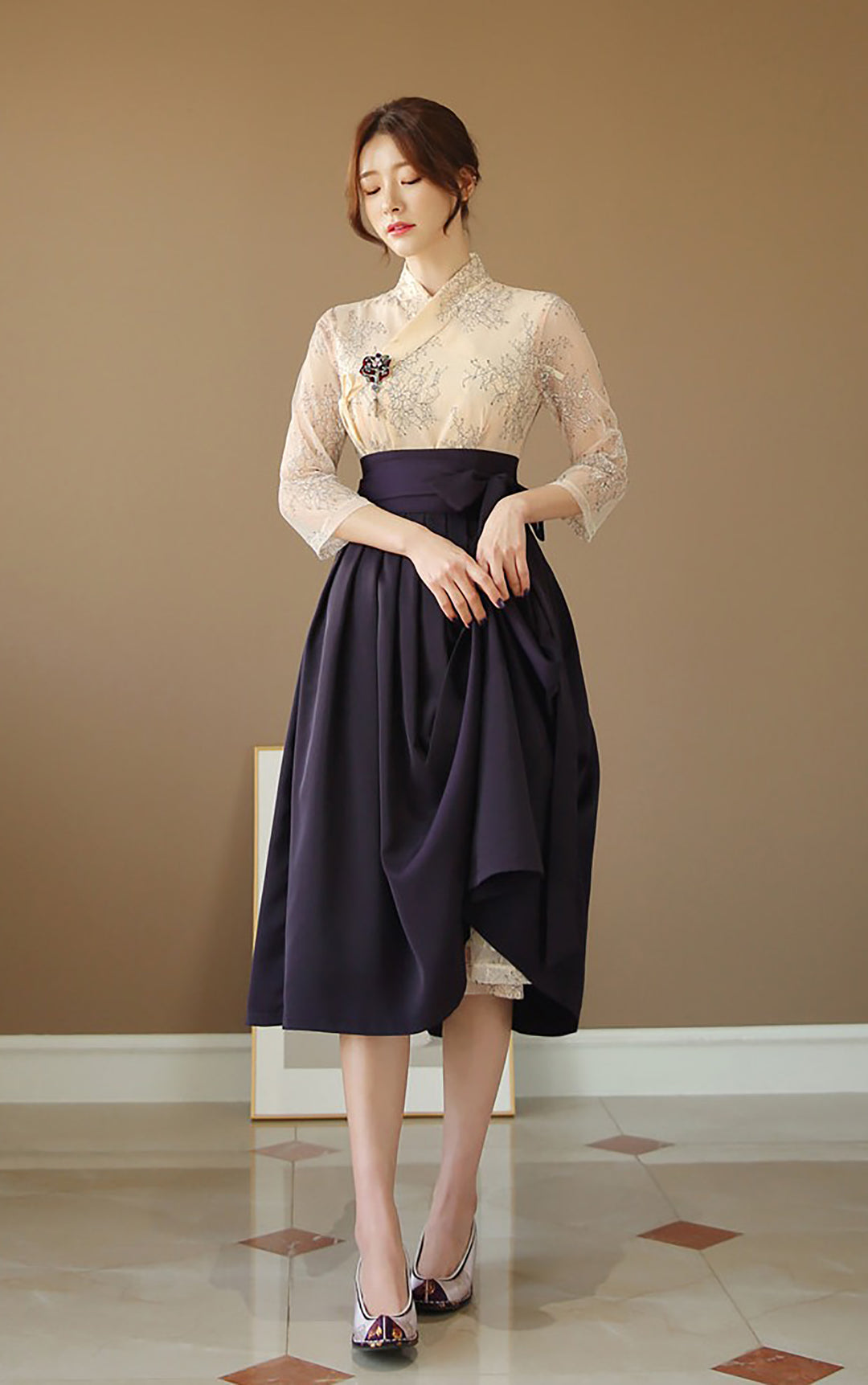 Korean Modern Hanbok White Dress Fancy Casual Daily Clothing Wrapped Design Fusion Hanbok CHD102